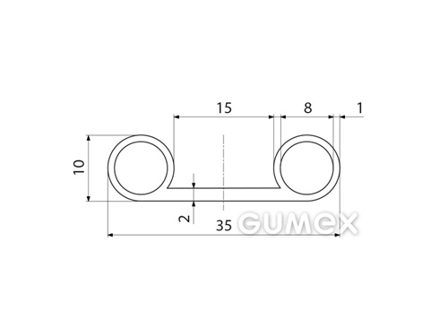 Geformtes Silikonprofil mit Löchern, 10x35mm, 60°ShA, -60°C/+180°C, transparent, 